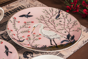 Talerz płytki porcelanowy 26 cm ptaki róż