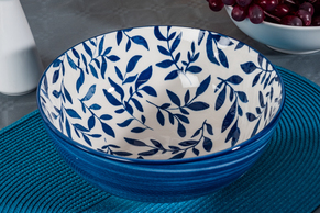 Salaterka, miska porcelanowa 20 cm niebieskie listki